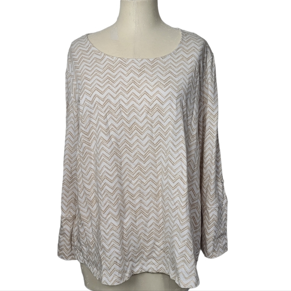 Chico's Chevron Striped Tab Sleeves Shirt XL